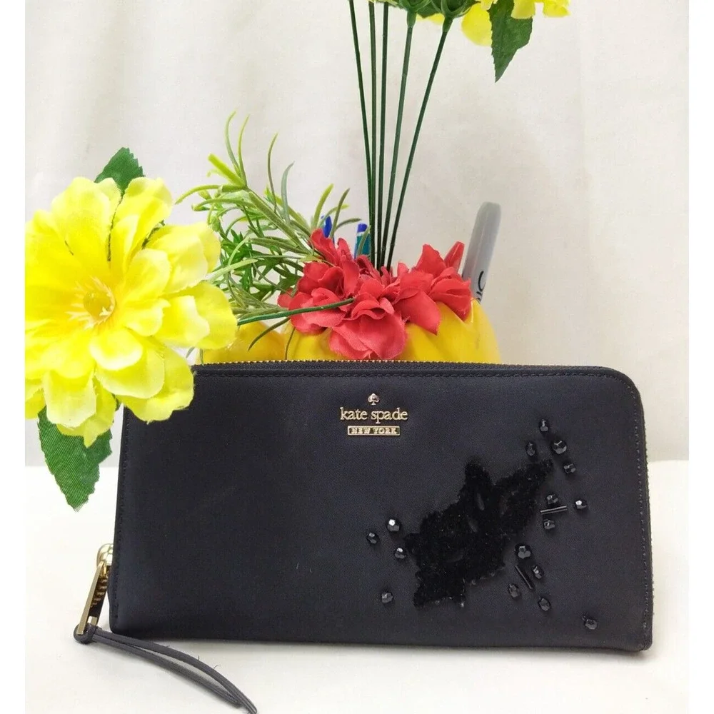 Kate Spade New York Black Dawn Place Embellished Neda Nylon Wallet